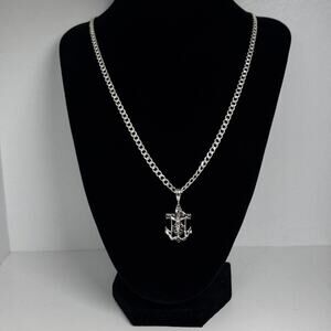 925 Sterling Silver Mariner Anchor Crucifix Pendant Necklace 24 Inch 14.6g